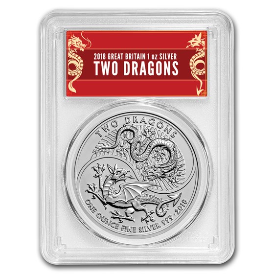2018 GB 1 oz Silver Two Dragons MS-69 PCGS (Dragon Label) 2018 GB 1 oz Silver Two Dragons MS-69 PCGS (Dragon Label)